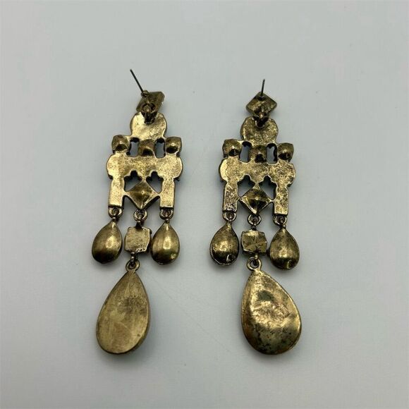 Bohemian Faux Turquoise & Rhinestone Sparkle Dangle Chandelier Earrings Chic - Picture 6 of 8